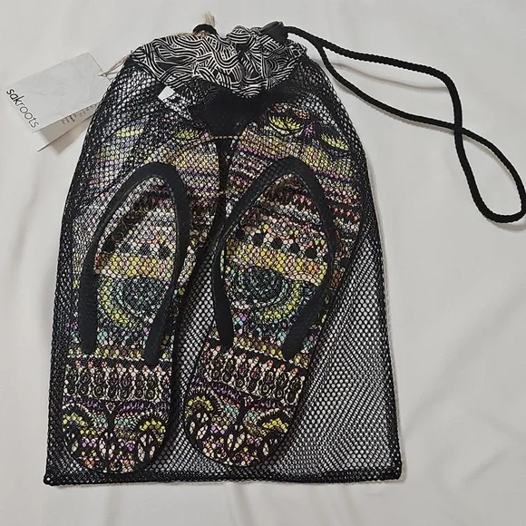 Sakroots Neon One World Encore Flip Flops Sandals - Picture 5 of 11